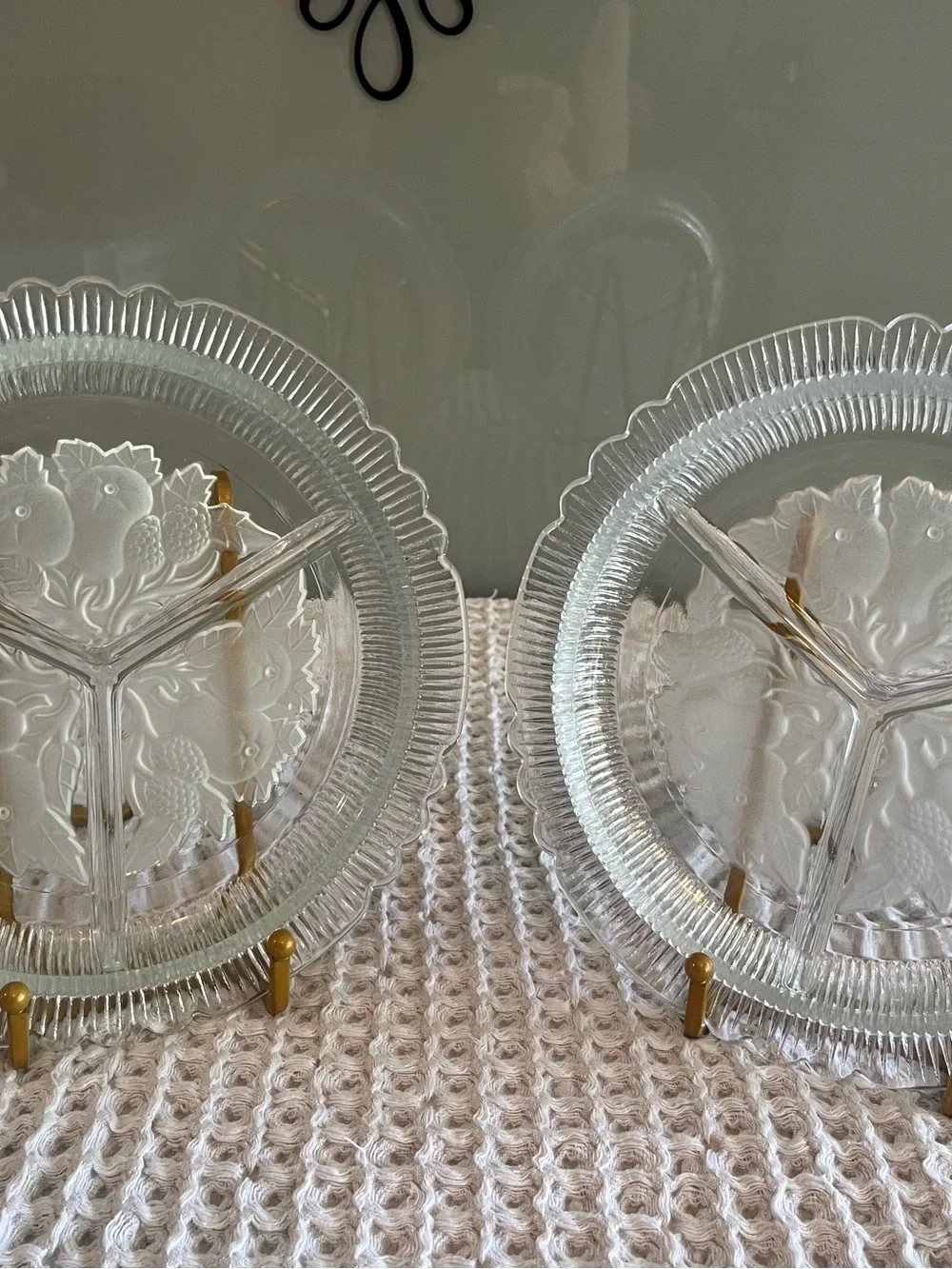Vintage Imperial Glass Intaglio Fruit 3- Section Relish Dishes - Set of 2 532
